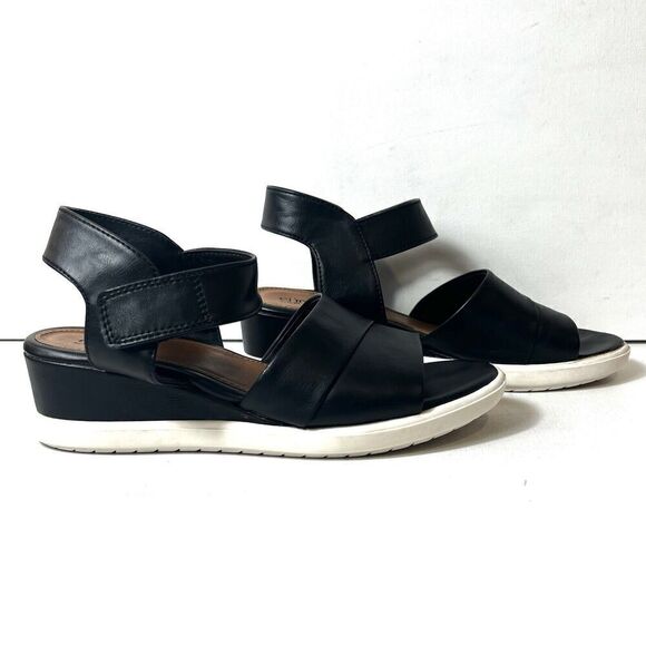 Sofft EuroSoft Sandal Womens 7M Comfort Casual Wedge Black Faux Leather Open Toe - Picture 4 of 12